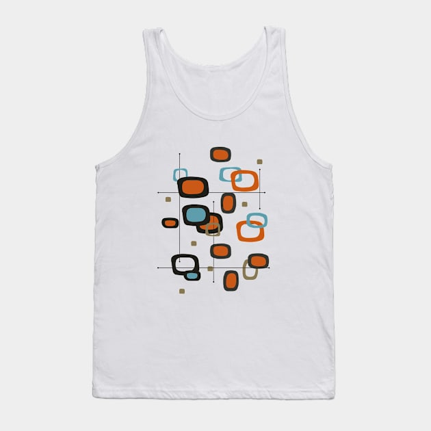 Mid Century Modern Shapes in Orange and Light Blue Tank Top by Lisa Williams Design